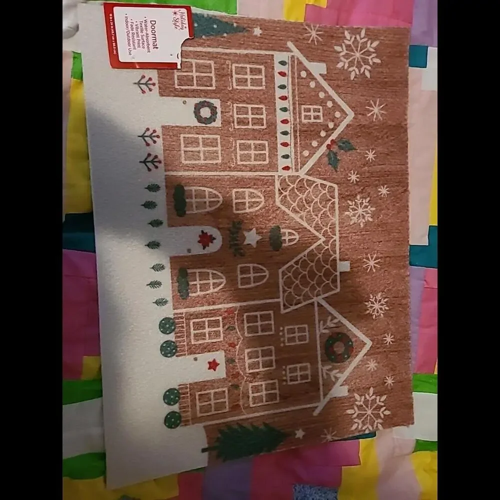 Festive Houses Decorated With Christmas Wreaths Lights Snowflakes And Pine Trees